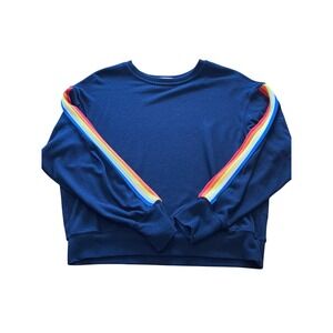 Michael Stars Gigi‎ Pullover Rainbow Stripe Sweatshirt Navy XS Casual Boho